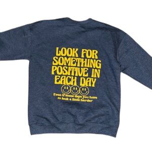 Blue and Yellow Crewneck Sweatshirt with Positive Message